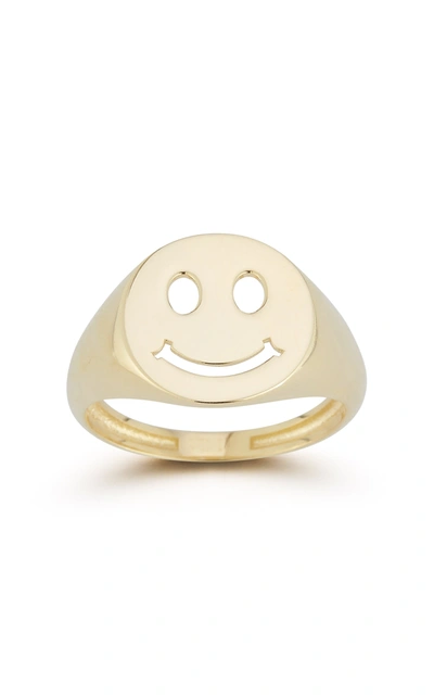Ember Fine Jewelry 14k Gold Smiley Face Signet Ring In Multi