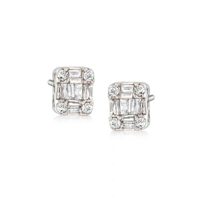 Ross-simons Baguette And Round Diamond Cluster Earrings In 14kt White Gold