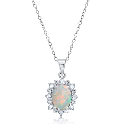 Max + Stone Sterling Silver Gemstone Oval Pendant Necklace With White Topaz Sunburst Halo 9mm X 7mm With 18 Inch In Purple