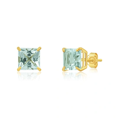 Max + Stone 14k Yellow Gold Solitaire Princess-cut Gemstone Stud Earrings (7mm) In Blue