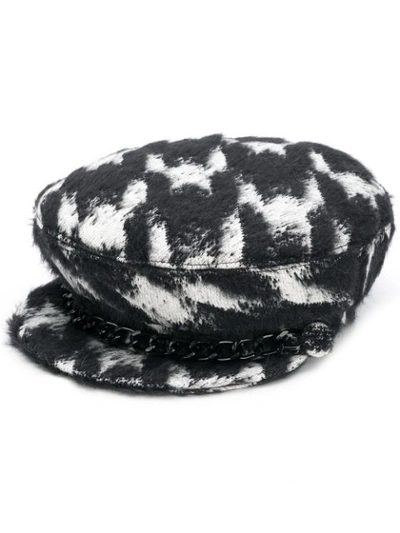 Eugenia Kim Marina Chain-embellished Houndstooth Bouclé Cap In Black