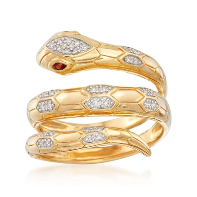Ross-simons Diamond Snake Wrap Ring With Garnet Accents In 18kt Gold Over Sterling In White