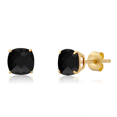 Max + Stone 14k Yellow Gold 6mm Cushion Cut Gemstone Stud Earrings In Black