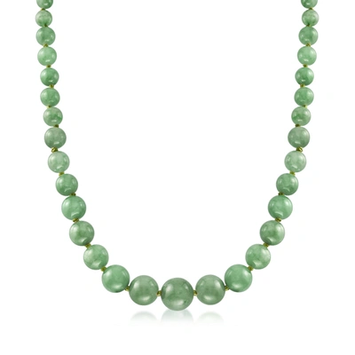 Ross-simons 6-13mm Graduated Green Jade Bead Necklace With 14kt Yellow Gold In Multi
