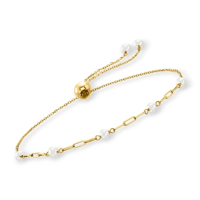 Rs Pure Ross-simons 3-3.5mm Cultured Pearl And 14kt Yellow Gold Paper Clip Link Bolo Bracelet