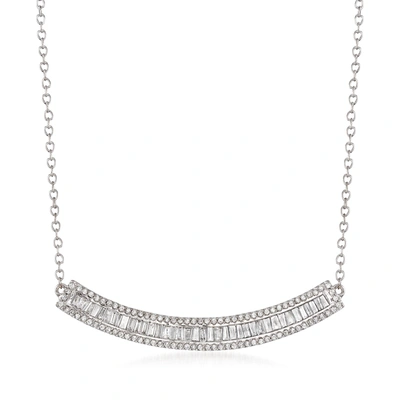 Ross-simons Baguette And Round Diamond Curved Bar Necklace In 14kt White Gold In Multi