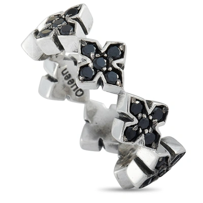 King Baby Silver And Black Cubic Zirconia Mb Cross Ring In Multi