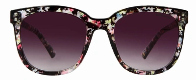 Suzy Levian Women's Black Floral Square Lens Silver Accent Sunglasses In Multi