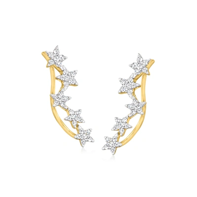 Rs Pure Ross-simons Diamond Star Ear Climbers In 14kt Yellow Gold In White