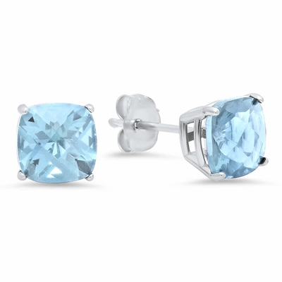 Max + Stone Sterling Silver 6mm Cushion Cut Checkerboard Gemstone Stud Earrings In Blue