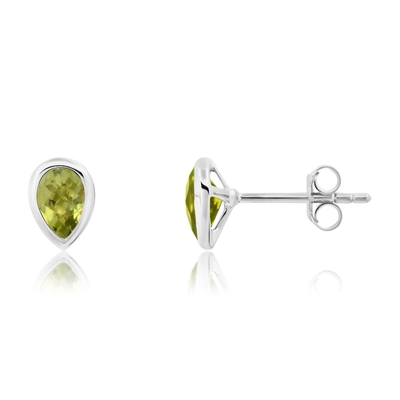 Nicole Miller Sterling Silver Pear Cut 6mm Gemstone Bezel Set Stud Earrings With Push Backs In Green