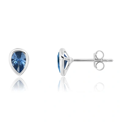 Nicole Miller Sterling Silver Pear Cut 6mm Gemstone Bezel Set Stud Earrings With Push Backs In Blue