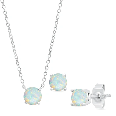 Max + Stone Sterling Silver Round Gemstone 4mm Earrings And 6mm Pendant Set In Multi