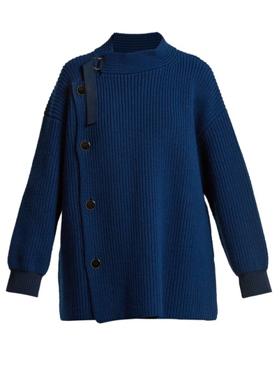 Stella Mccartney Ribbed-knit Wool Cardigan In 4260 - Shadow Blue