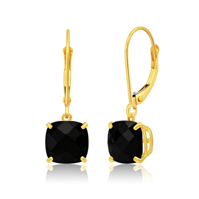 Max + Stone 14k Solid Yellow Gold Gemstone Dangle Leverback Earrings (8mm) In Black