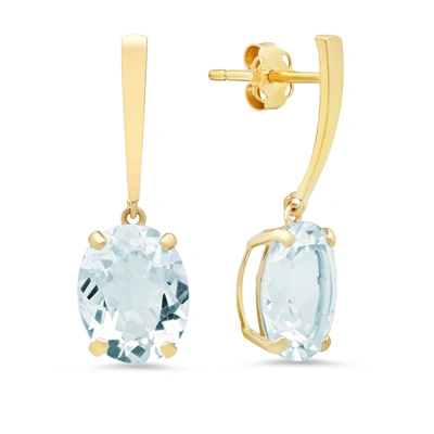 Max + Stone 14k Yellow Gold Solitaire Oval-cut Gemstone Drop Earrings (10x8mm) In Blue