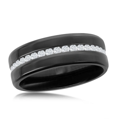 Blackjack Stainless Steel Black Eternity Band W/cz