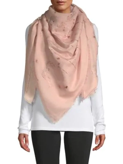 Valentino Frayed Cosmo Wool-blend Scarf In Wild Rose