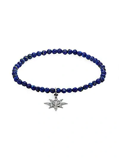 Bavna Lapis Lazuli, Champagne Diamond And Sterling Silver Starburst Stretch Bracelet