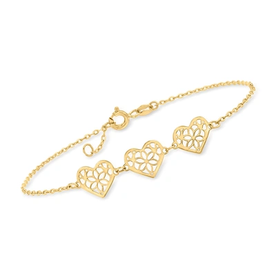 Ross-simons Italian 14kt Yellow Gold Geometric-pattern Heart Station Bracelet In Multi