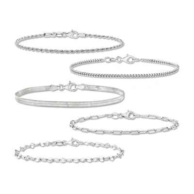 Ross-simons Italian Sterling Silver Jewelry Set: 5 Chain Bracelets In Multi