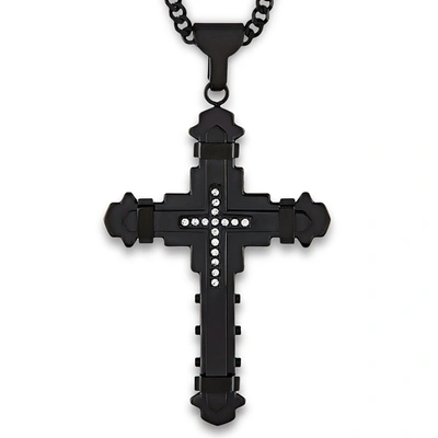 Crucible Jewelry Crucible Los Angeles Black Plated Stainless Steel Cubic Zirconia Cross Necklace In White