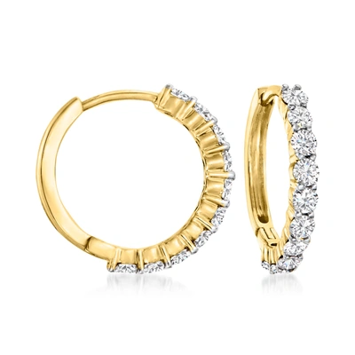 Ross-simons Diamond Hoop Earrings In 14kt Yellow Gold In White
