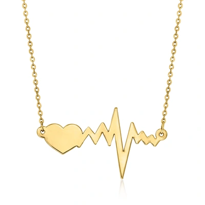 Ross-simons Italian 14kt Yellow Gold Heartbeat Necklace In Multi