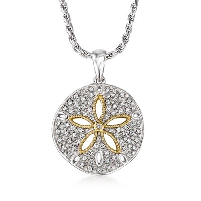 Ross-simons Diamond Sand Dollar Pendant Necklace In Sterling Silver And 14kt Yellow Gold In White