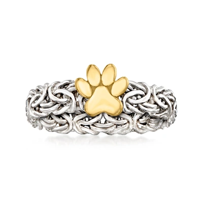 Ross-simons Sterling Silver And 14kt Yellow Gold Paw Print Byzantine Ring In White