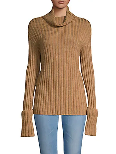 Valentino Long-sleeve Ribbed Sweater In Camel