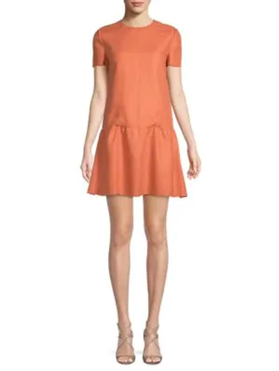 Valentino Linen Flounce Mini Dress In Orange