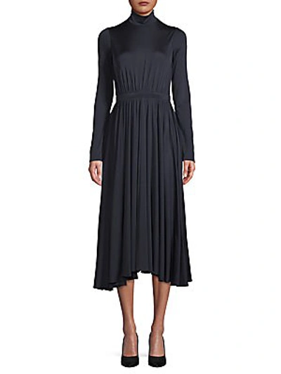 Valentino Gathered Silk A-line Midi Dress In Navy