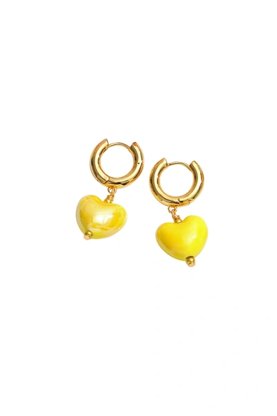 Classicharms Yellow Ceramic Heart Dangle Earrings