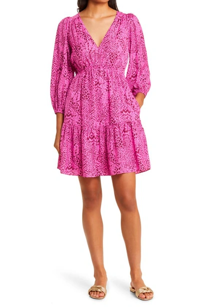 Lilly Pulitzer Deacon Print Long Sleeve Dress In Cerise Pink Pattern Play