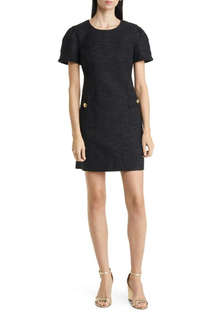 Lilly Pulitzer Kesia Short Sleeve Boucle Shift Dress In Black Resort Boucle