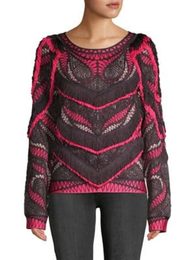 Herve Leger Everly Frayed Sweater In Bright Pink