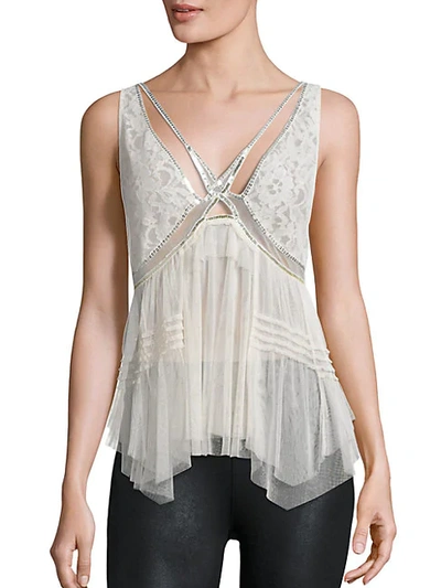Free People On The Town Lace Tulle Tank Top In Ivory
