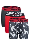 Nike Kids' Assorted 3-pack Micro Essentials Boxer Briefs In Black/ Red