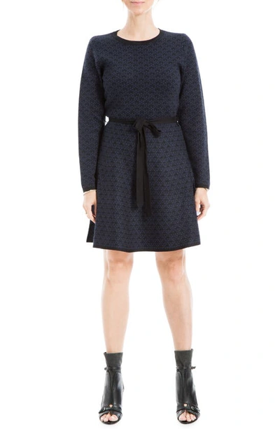 Max Studio Long Sleeve Fit & Flare Sweater Dress In Black