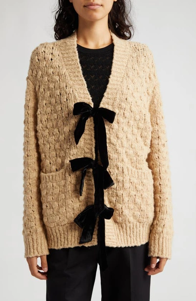 Sea Teresa Bow Wool Blend Cardigan In Brown