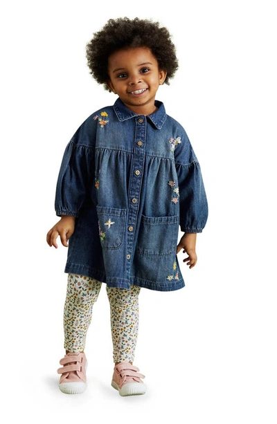 Next Kids' Embroidered Long Sleeve Cotton Denim Tunic Dress & Leggings Set