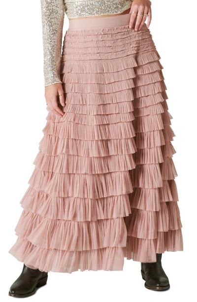 Lucky Brand Tiered Pleated Ruffle Tulle Maxi Skirt In Blush Pink