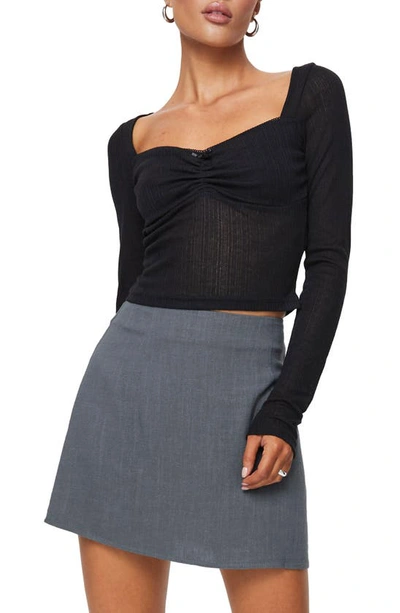 Princess Polly Tari Long Sleeve Pointelle Top In Black