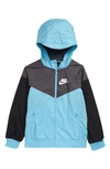 Nike Kids' Windrunner Water Resistant Hooded Jacket In Blue Gaze / Grey/ Black