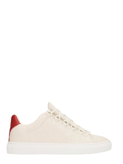 Balenciaga Arena Low White Leather Sneakers In Beige