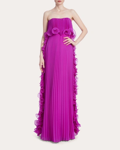 Badgley Mischka Women's Pleated Ruffle Strapless Dress In Purple