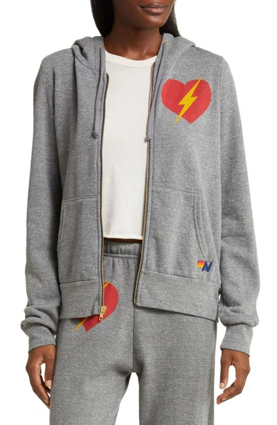 Aviator Nation Bolt Heart Graphic Zip-up Hoodie In Heather Grey