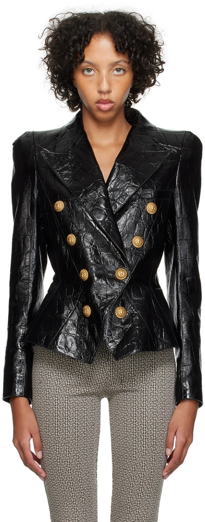 Balmain Women's Embossed Leather Jacket In Black