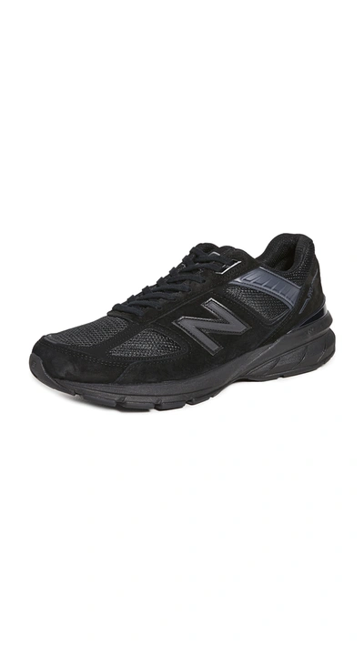 New Balance M990v5 Rubber-trimmed Suede And Mesh Sneakers In Black/black